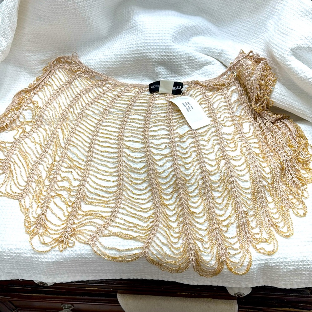 NWT Adrienne Landau Pink Rose Gold Beaded Scalloped Cape Shawl